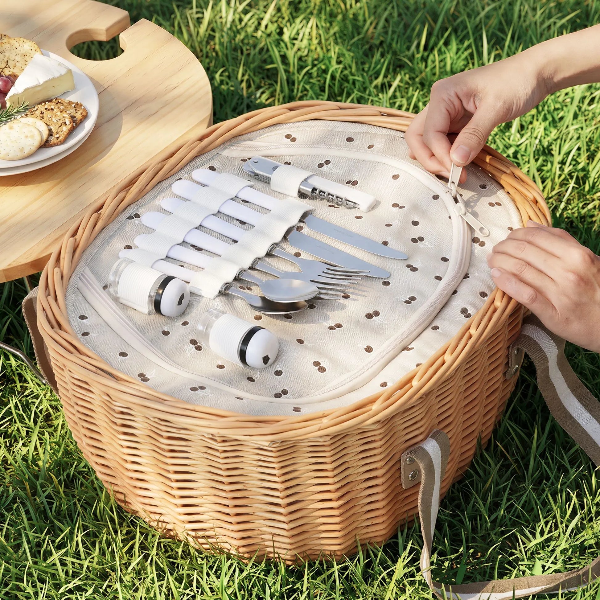 Alfresco 2 Person Insulated Picnic Basket Set with Foldable Wood Table - Image 5