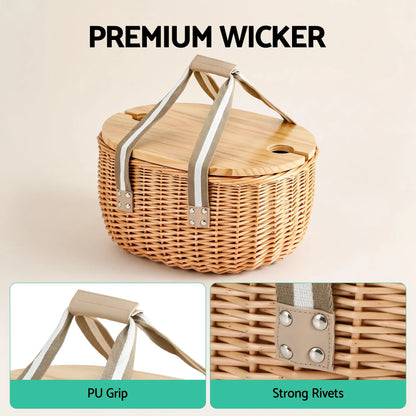 Alfresco 2 Person Insulated Picnic Basket Set with Foldable Wood Table - Image 6
