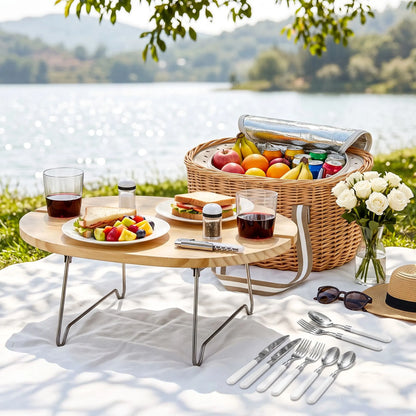 Alfresco 2 Person Insulated Picnic Basket Set with Foldable Wood Table - Image 7