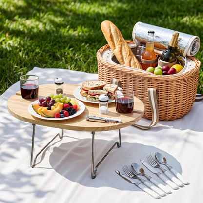 Alfresco 2 Person Insulated Picnic Basket Set with Foldable Wood Table - Image 8