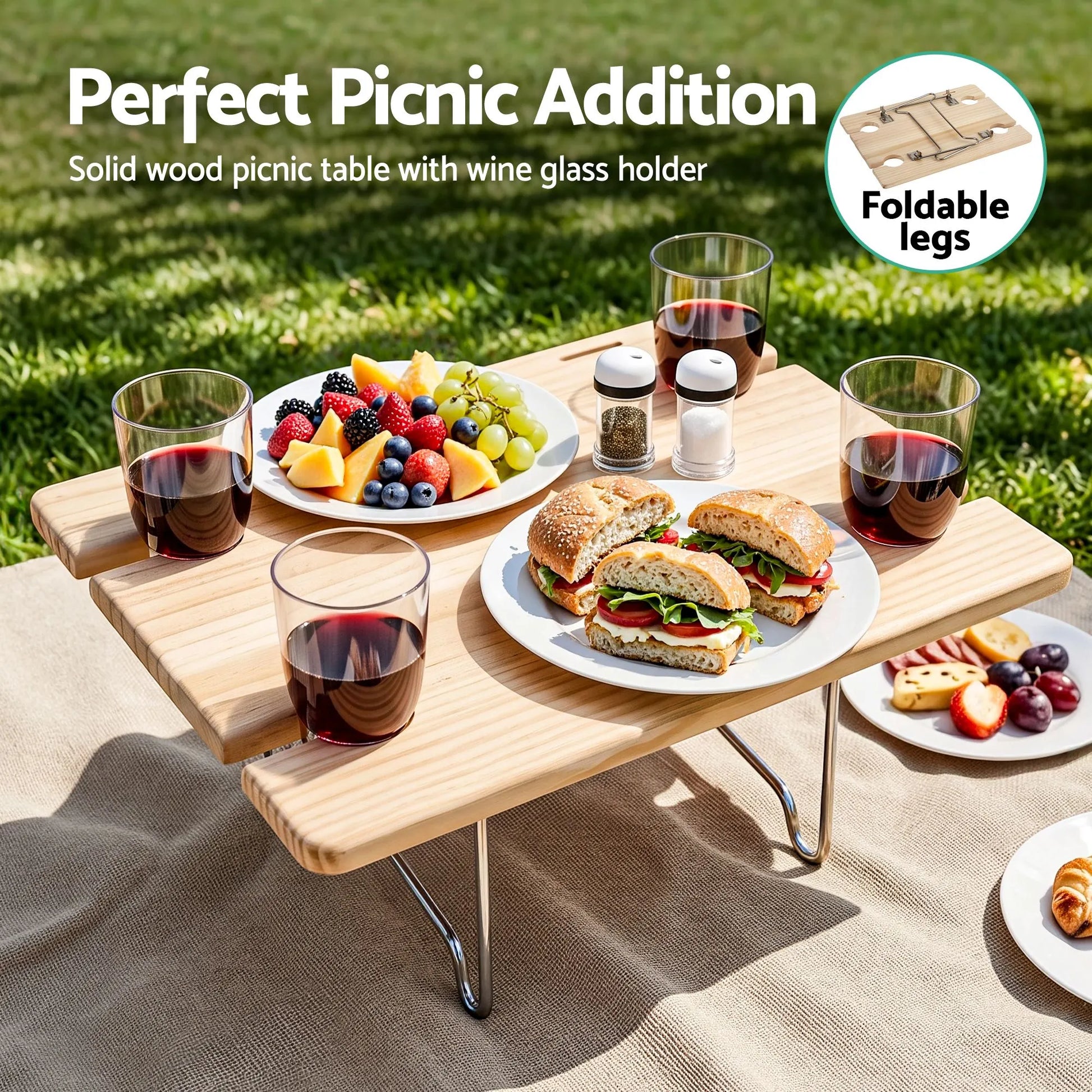 Alfresco 4 Person Insulated Picnic Basket Set with Foldable Wood Table Mat - Image 3