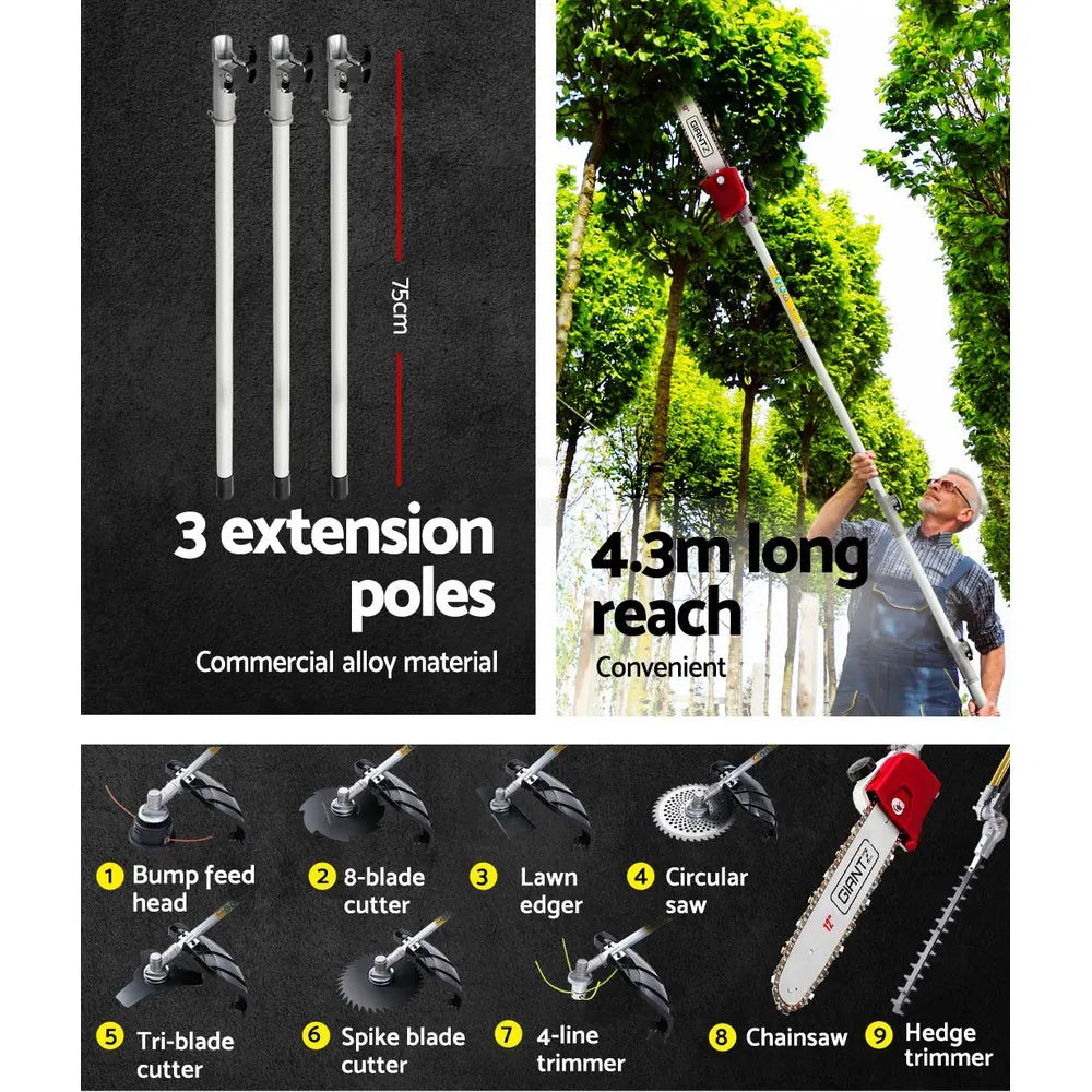 Giantz Pole Chainsaw 2 Stroke Petrol Tree Pruner Long Reach Saw 12 Inch Bar 9 In 1 - Image 3