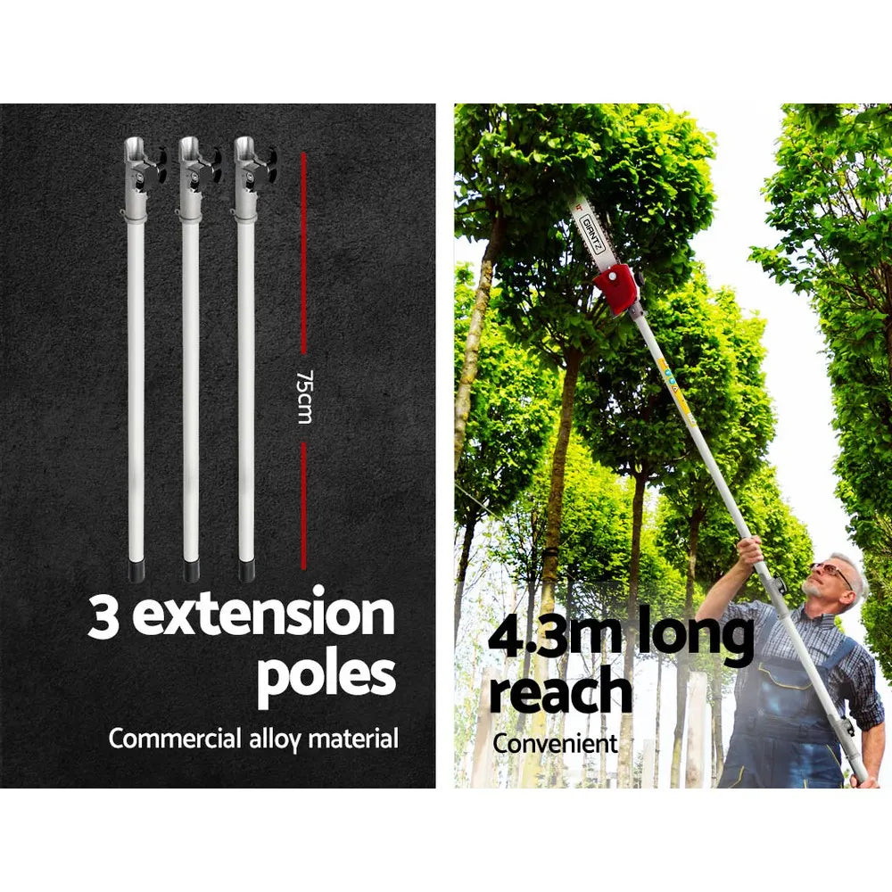 Giantz Pole Chainsaw 2 Stroke Petrol Tree Pruner Long Reach Saw 12 Inch Bar 2 In 1 - Image 3