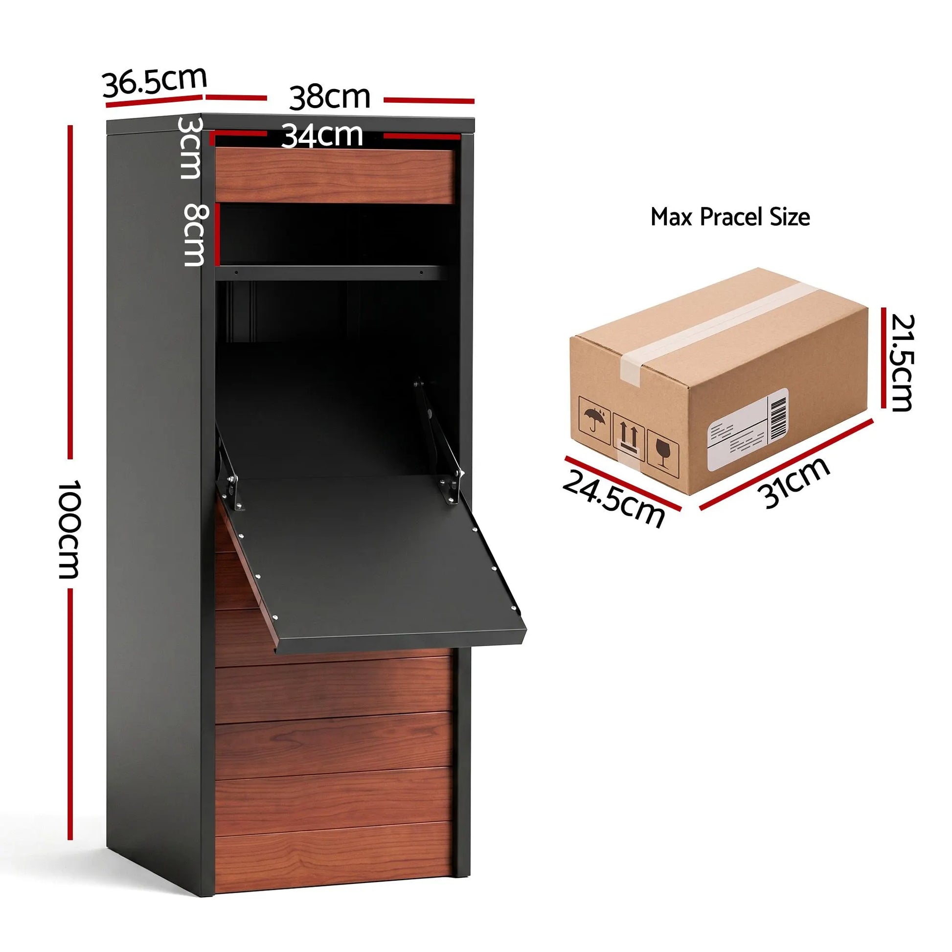 Gardeon Parcel Letterbox Drop Box Package Slot MailBox Walnut - Image 3