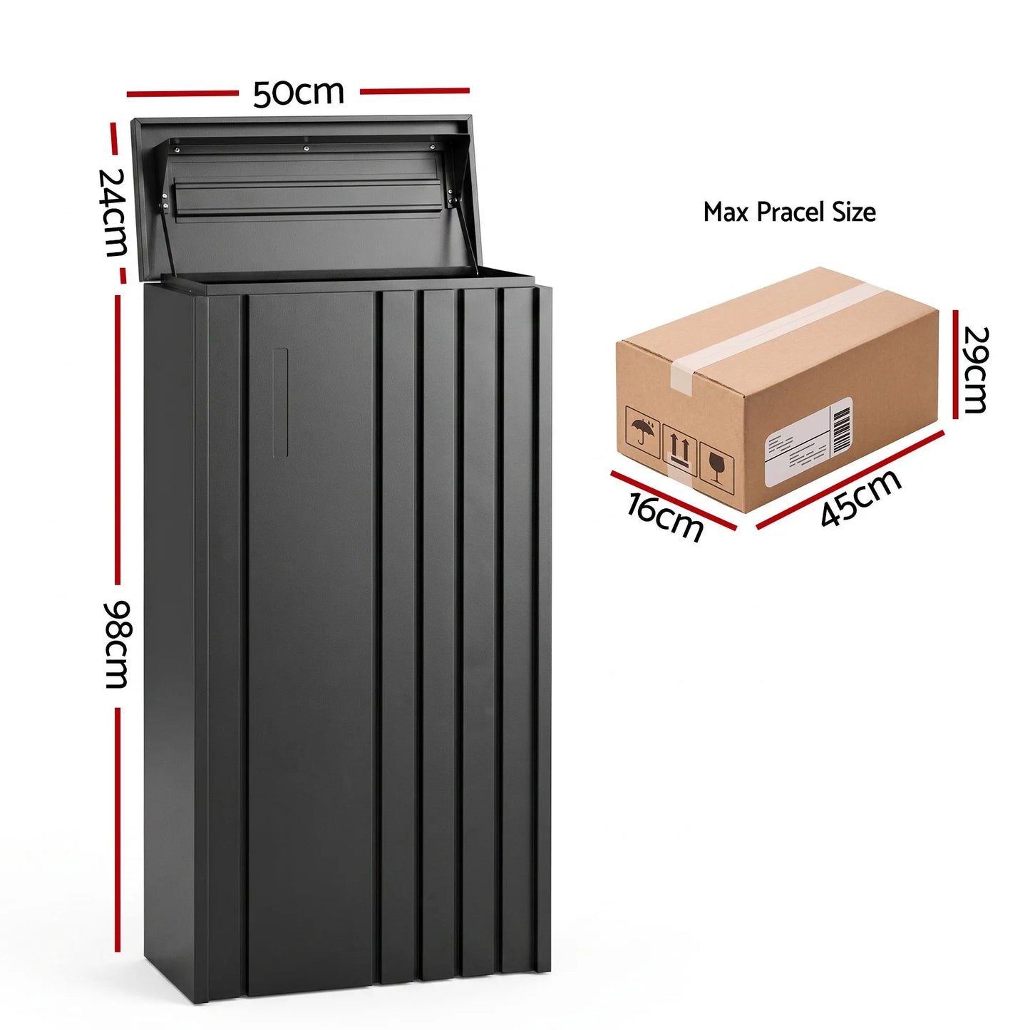 Gardeon Parcel Letterbox Drop Box Package Slot MailBox Black - Image 3