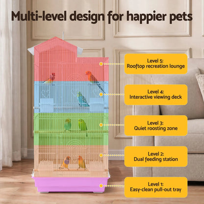 i.Pet 100cm Bird Cage Aviary Parrot Budgie White - Image 5