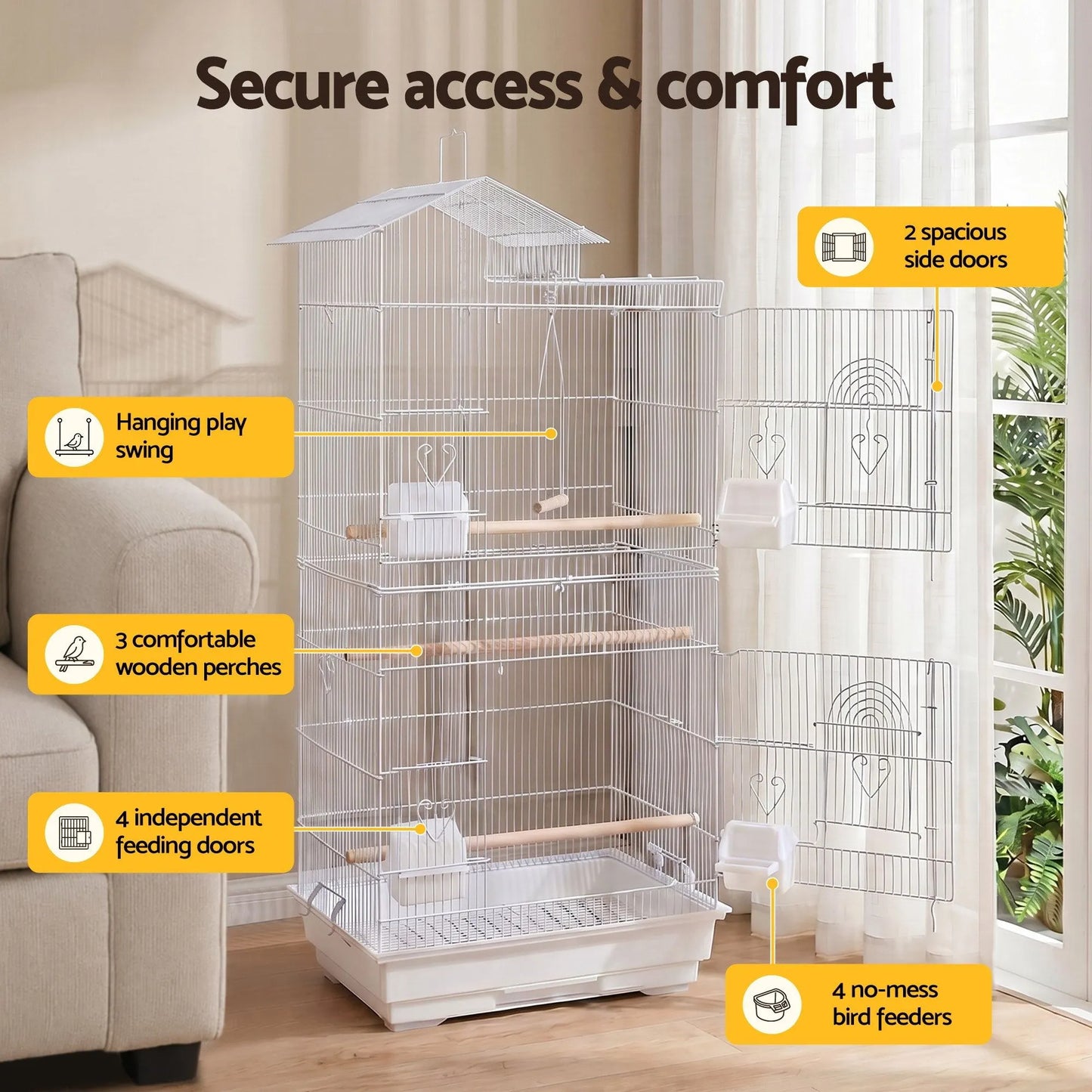 i.Pet 100cm Bird Cage Aviary Parrot Budgie White - Image 7