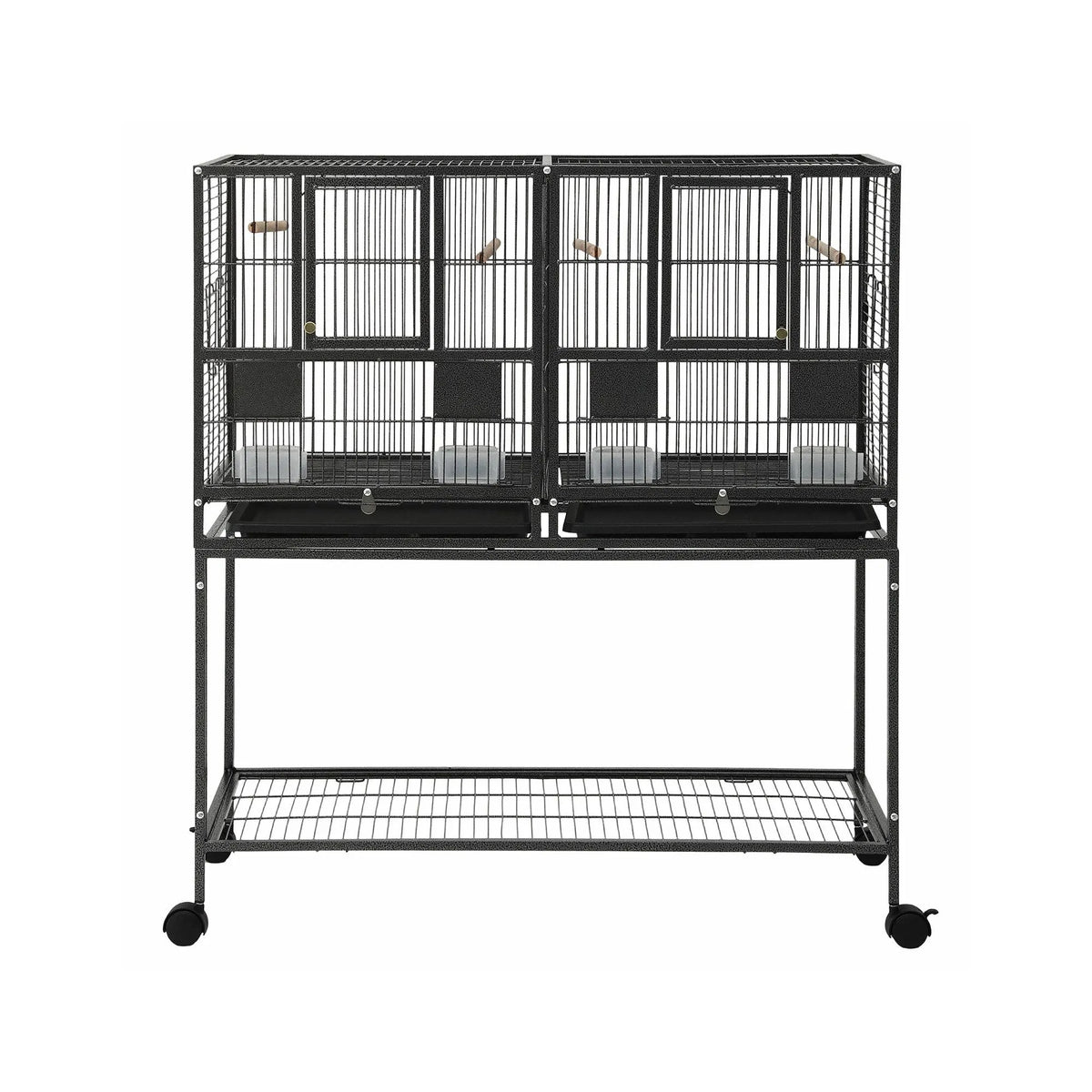 i.Pet 106cm 2-in-1 Bird Cage Aviary with Divider Parrot Budgie Wheels Black - Image 3