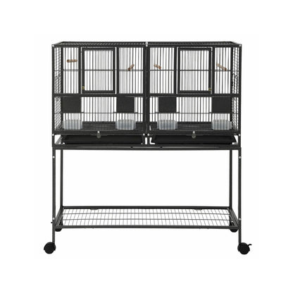 i.Pet 106cm 2-in-1 Bird Cage Aviary with Divider Parrot Budgie Wheels Black - Image 3