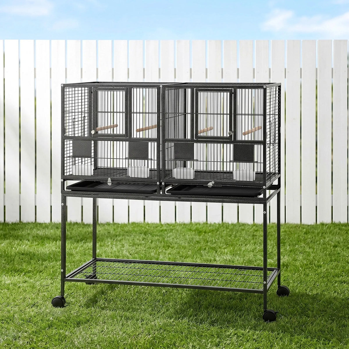 i.Pet 106cm 2-in-1 Bird Cage Aviary with Divider Parrot Budgie Wheels Black - Image 9