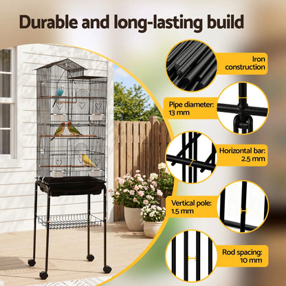 i.Pet 158cm Bird Cage Aviary Parrot Budgie Stand Wheels Black - Image 6