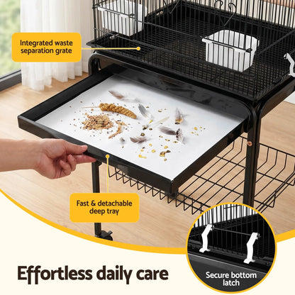 i.Pet 158cm Bird Cage Aviary Parrot Budgie Stand Wheels Black - Image 8