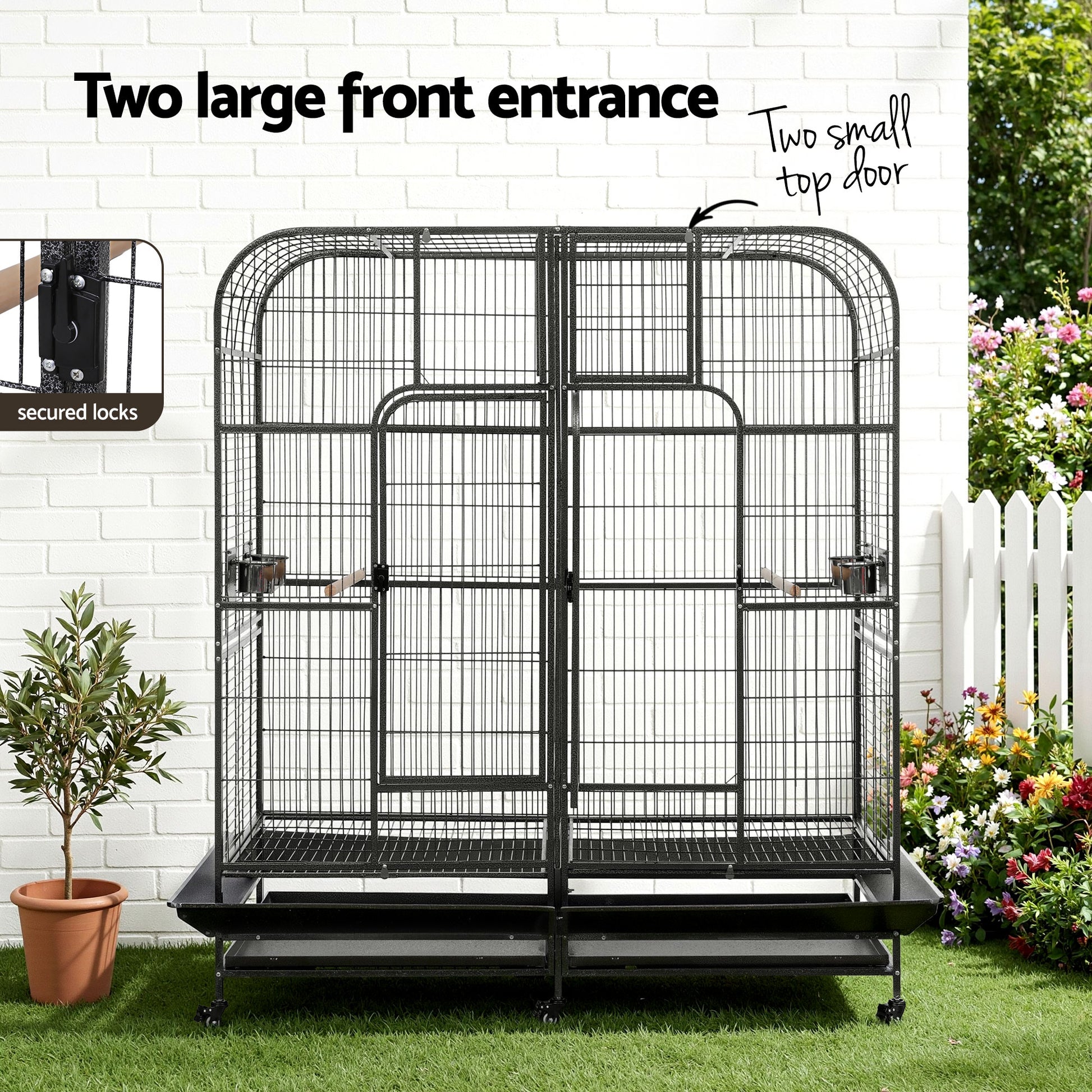 i.Pet Bird Cage Extra Large Aviary 185cm Pet Parrot Cage Castor Wheel Removable Divider - Image 4