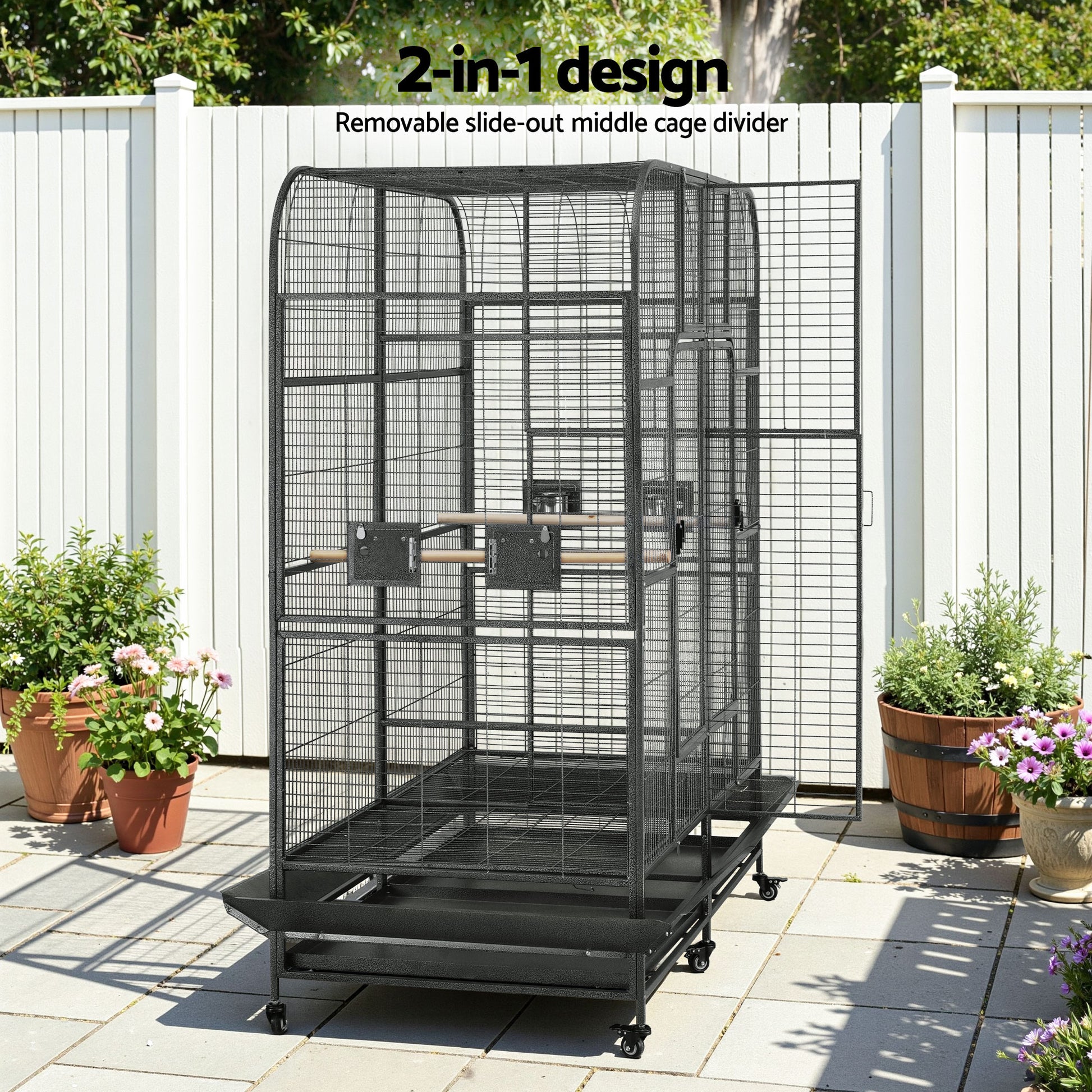 i.Pet Bird Cage Extra Large Aviary 185cm Pet Parrot Cage Castor Wheel Removable Divider - Image 5
