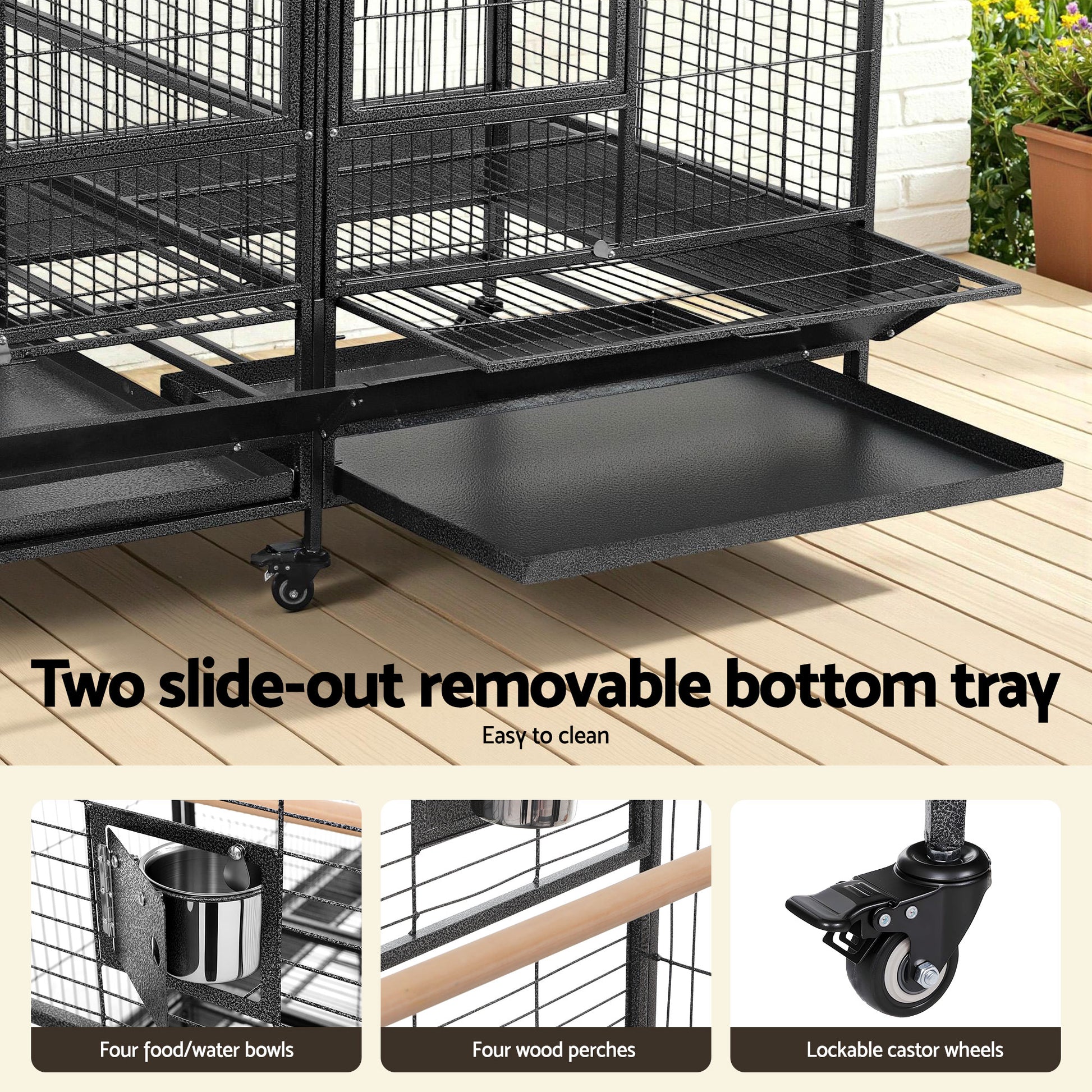 i.Pet Bird Cage Extra Large Aviary 185cm Pet Parrot Cage Castor Wheel Removable Divider - Image 6