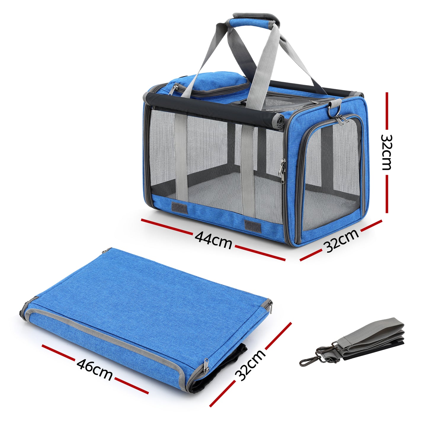 i.Pet Pet Carrier Bag Foldable Dog Cat Durable Crate Travel Cage Portable Car Kennel Blue - Image 2