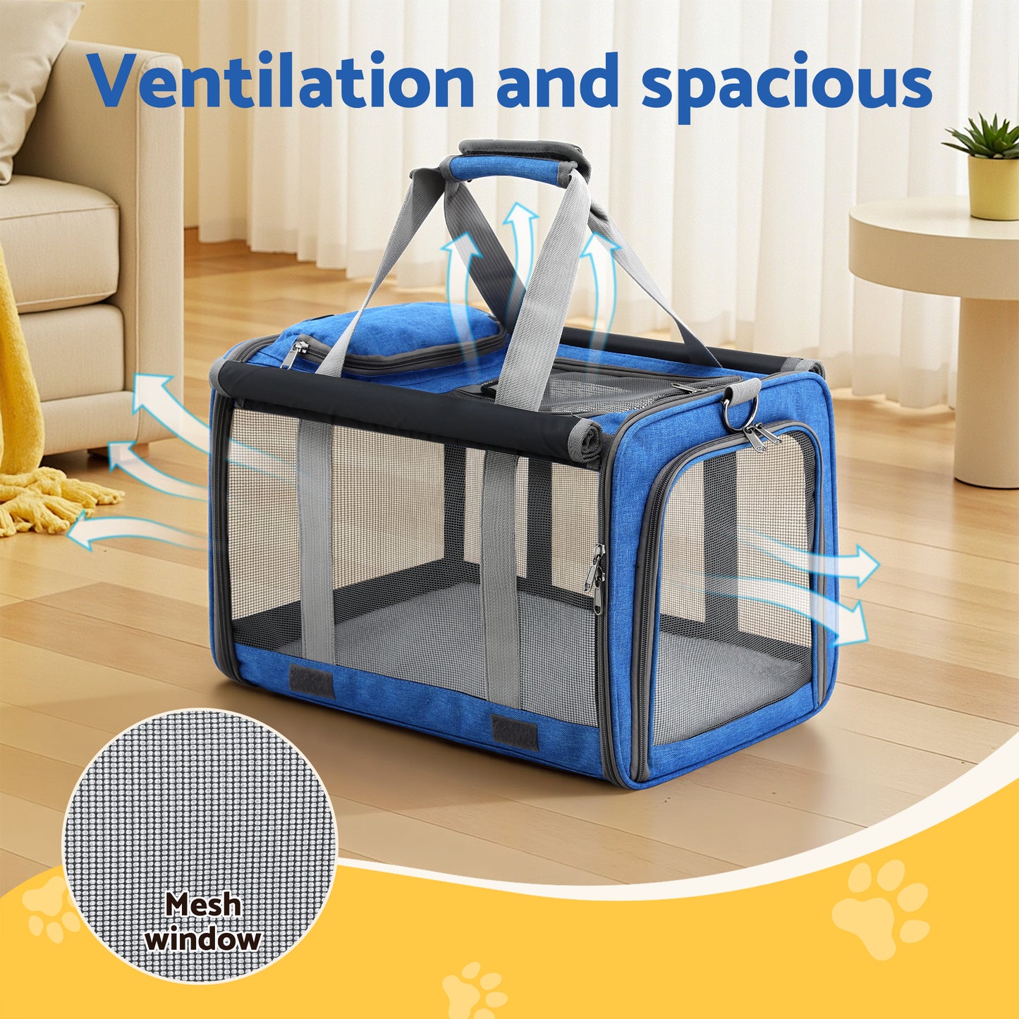 i.Pet Pet Carrier Bag Foldable Dog Cat Durable Crate Travel Cage Portable Car Kennel Blue - Image 4