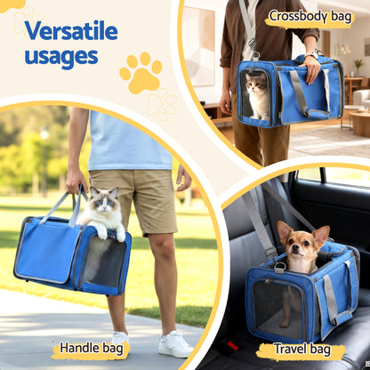 i.Pet Pet Carrier Bag Foldable Dog Cat Durable Crate Travel Cage Portable Car Kennel Blue - Image 5