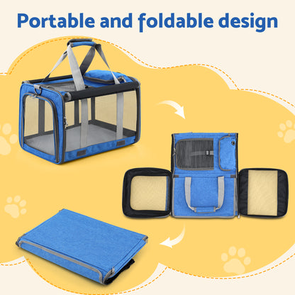 i.Pet Pet Carrier Bag Foldable Dog Cat Durable Crate Travel Cage Portable Car Kennel Blue - Image 6