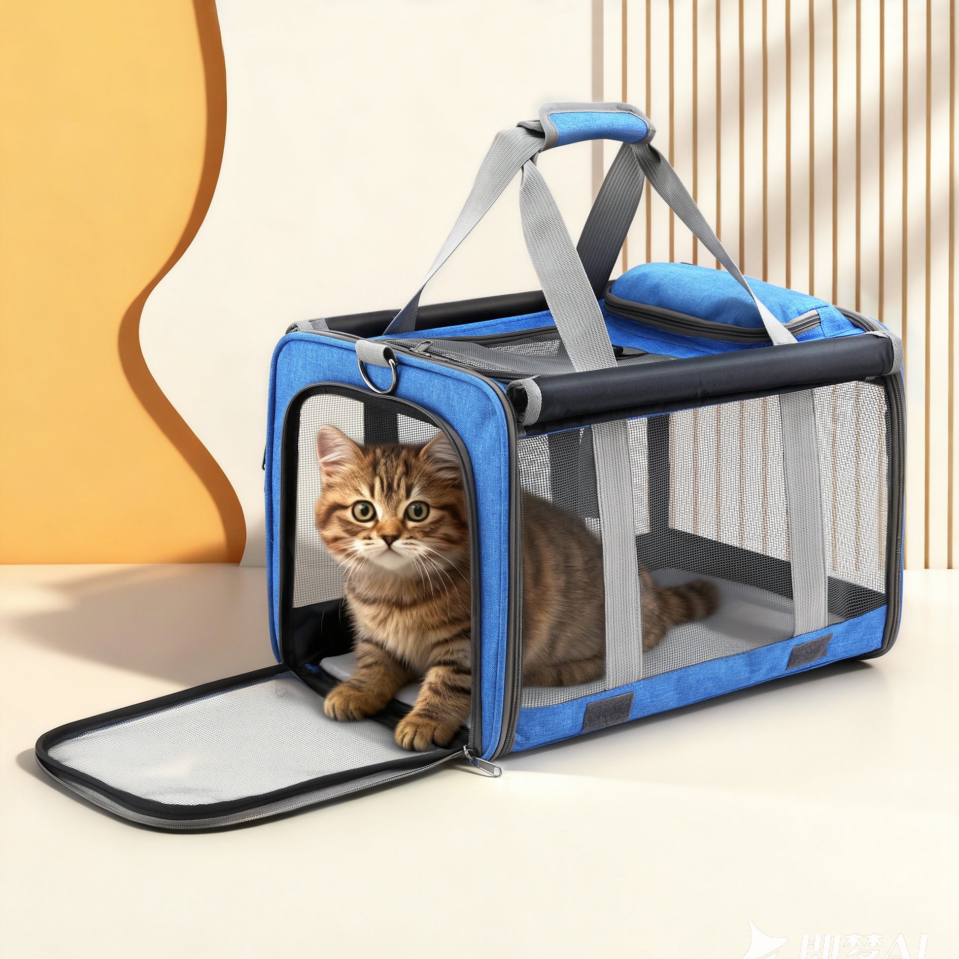 i.Pet Pet Carrier Bag Foldable Dog Cat Durable Crate Travel Cage Portable Car Kennel Blue - Image 7