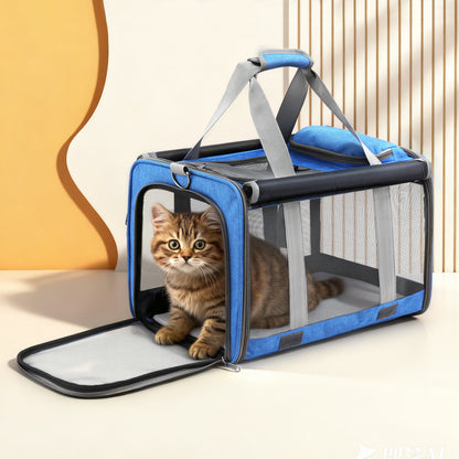 i.Pet Pet Carrier Bag Foldable Dog Cat Durable Crate Travel Cage Portable Car Kennel Blue - Image 7