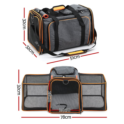 i.Pet Pet Carrier Bag Foldable Expandable Dog Cat Travel Cage Portable Car Kennel - Image 2