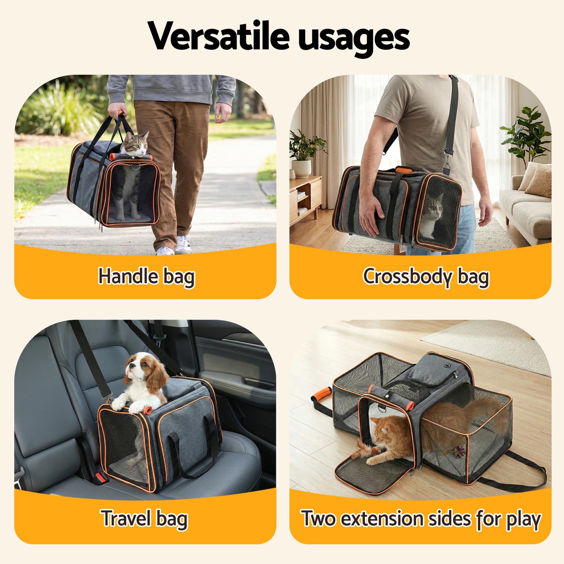i.Pet Pet Carrier Bag Foldable Expandable Dog Cat Travel Cage Portable Car Kennel - Image 5