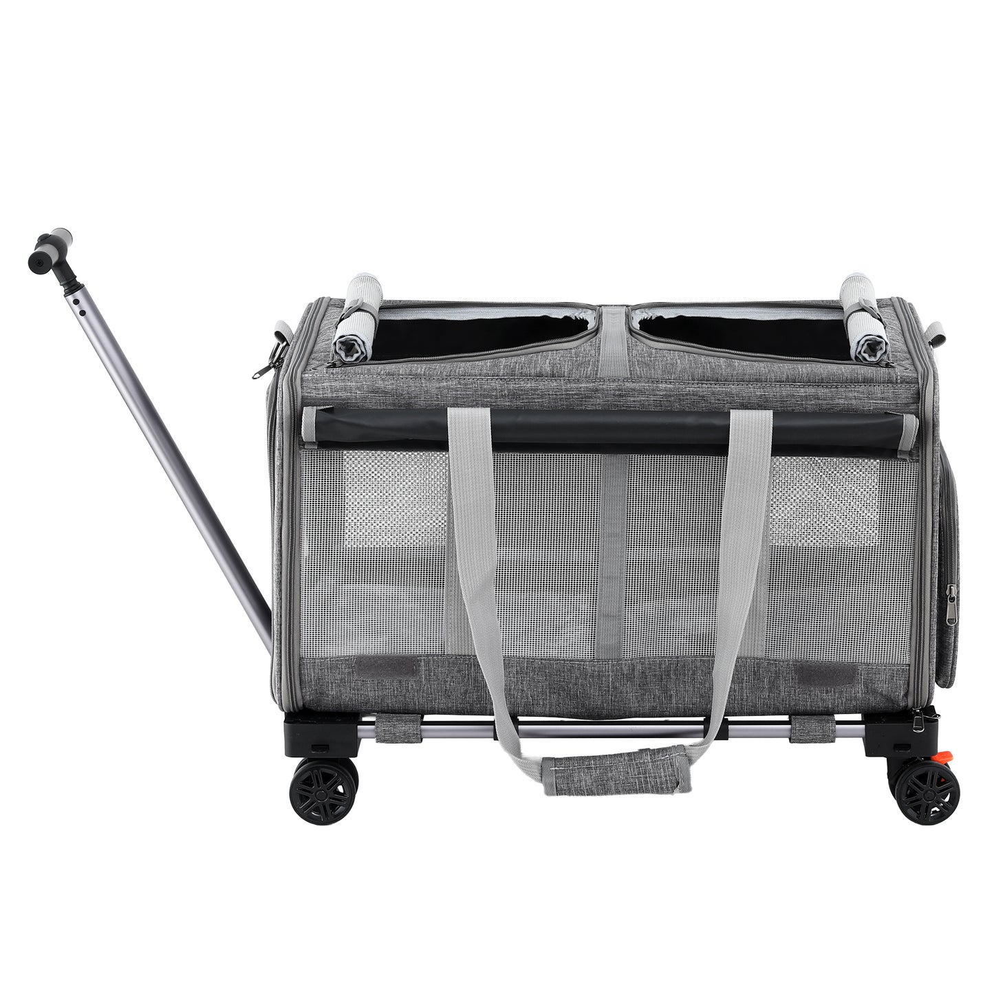 i.Pet Pet Carrier Swivel Wheels Foldable Cat Dog Trolley Stroller Travel Bag Grey - Image 3