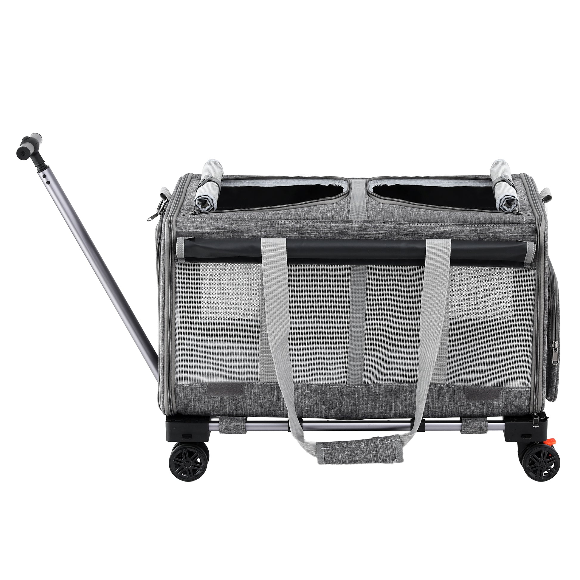 i.Pet Pet Carrier Swivel Wheels Foldable Cat Dog Trolley Stroller Travel Bag Grey - Image 3