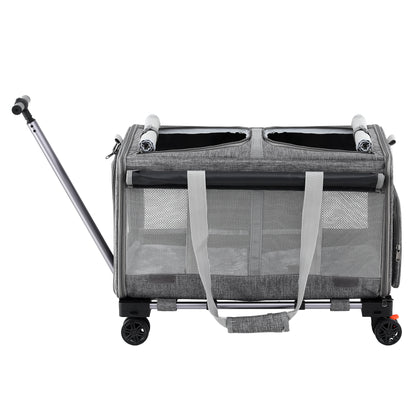 i.Pet Pet Carrier Swivel Wheels Foldable Cat Dog Trolley Stroller Travel Bag Grey - Image 3