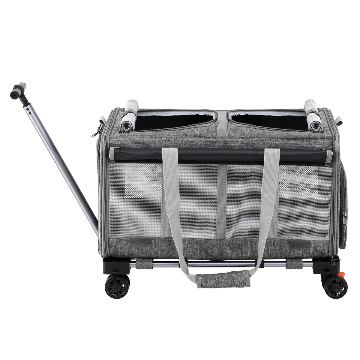 i.Pet Pet Carrier Swivel Wheels Foldable Cat Dog Trolley Stroller Travel Bag Grey - Image 3