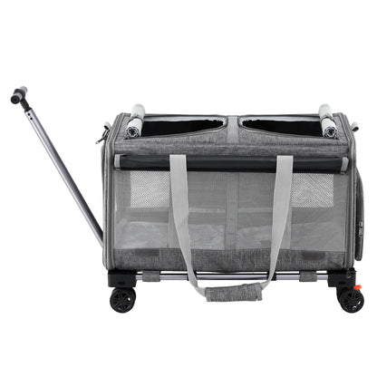 i.Pet Pet Carrier Swivel Wheels Foldable Cat Dog Trolley Stroller Travel Bag Grey - Image 3