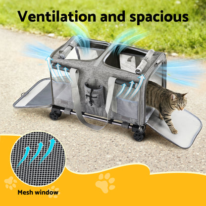 i.Pet Pet Carrier Swivel Wheels Foldable Cat Dog Trolley Stroller Travel Bag Grey - Image 4