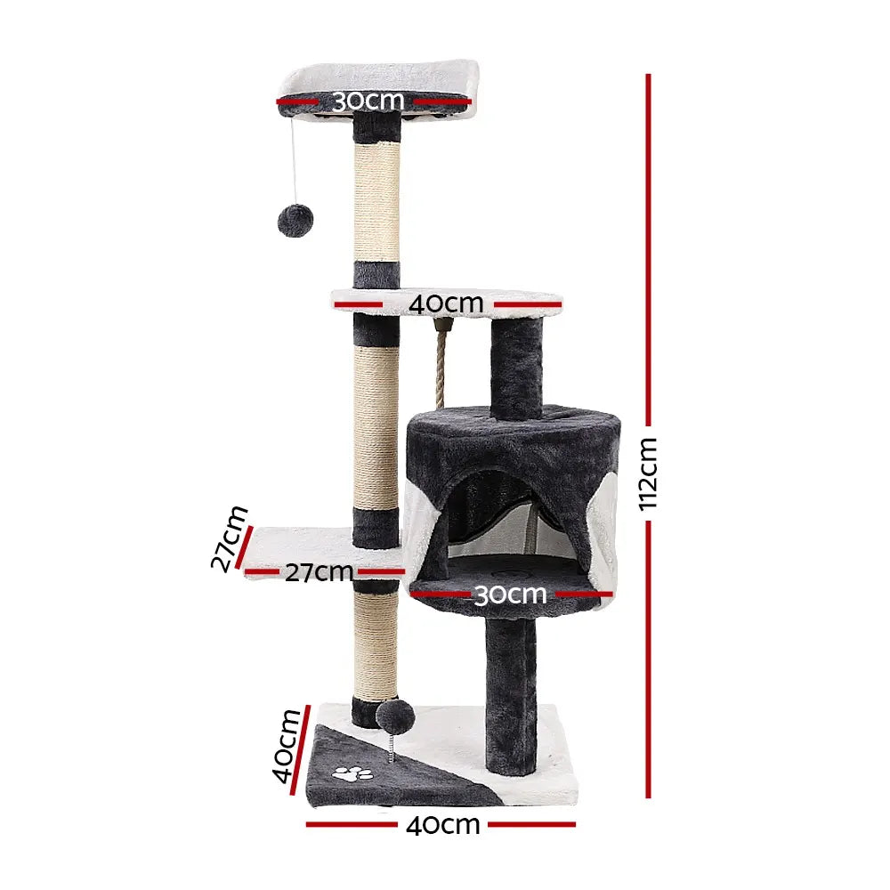 i.Pet Cat Tree 112cm Tower Scratching Post Scratcher Wood Condo House Furniture - Image 2