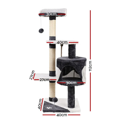 i.Pet Cat Tree 112cm Tower Scratching Post Scratcher Wood Condo House Furniture - Image 2