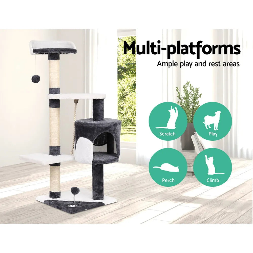 i.Pet Cat Tree 112cm Tower Scratching Post Scratcher Wood Condo House Furniture - Image 3