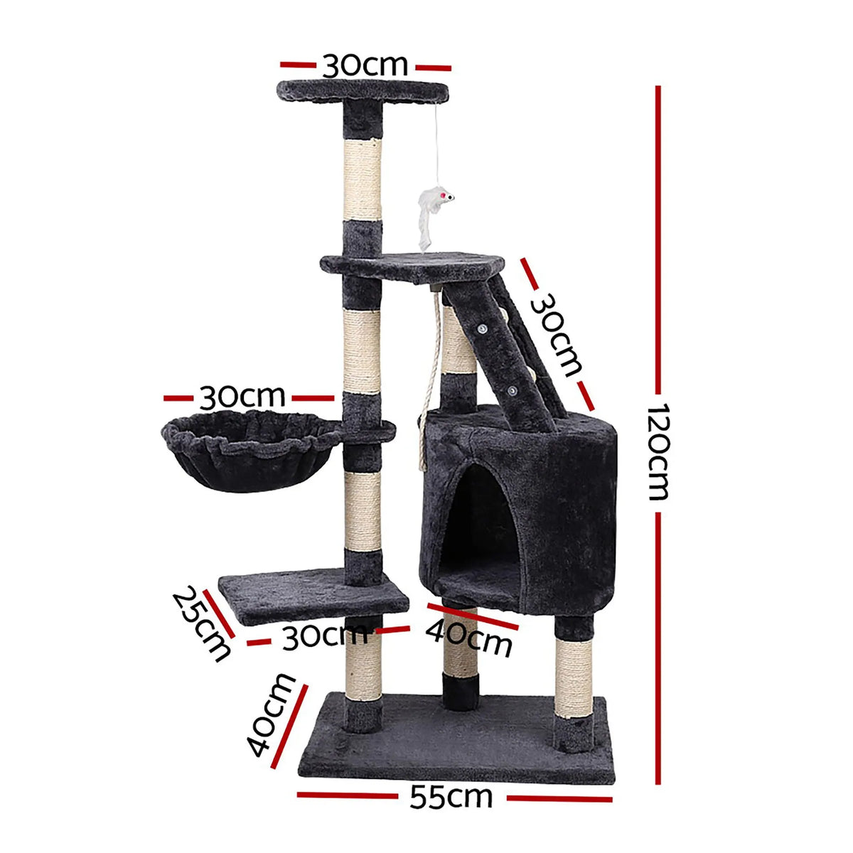 i.Pet Cat Tree 120cm Tower Scratching Post Scratcher Wood Condo House Bed Toys - Image 3