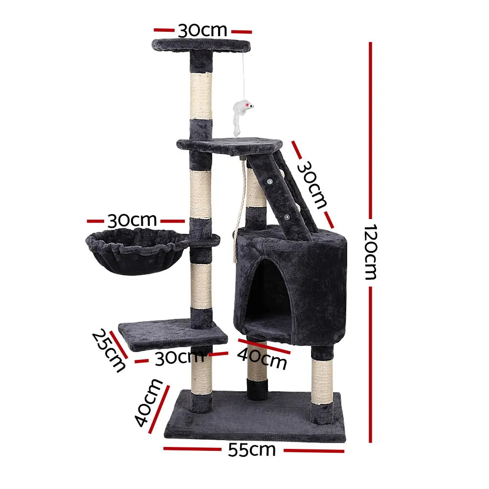 i.Pet Cat Tree 120cm Tower Scratching Post Scratcher Wood Condo House Bed Toys - Image 2
