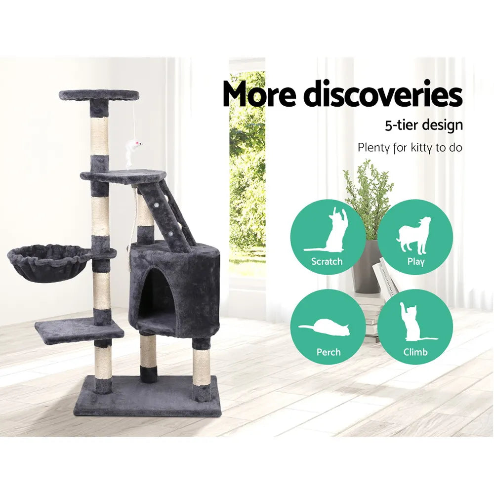 i.Pet Cat Tree 120cm Tower Scratching Post Scratcher Wood Condo House Bed Toys - Image 3