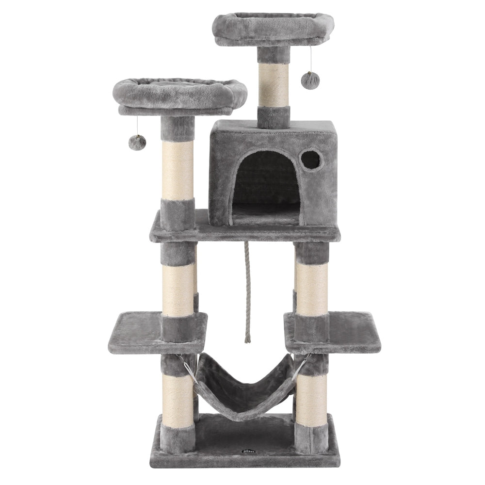 i.Pet Cat Tree 145cm Tower Scratching Post Trees Scratcher Condo House Light Grey - Image 3