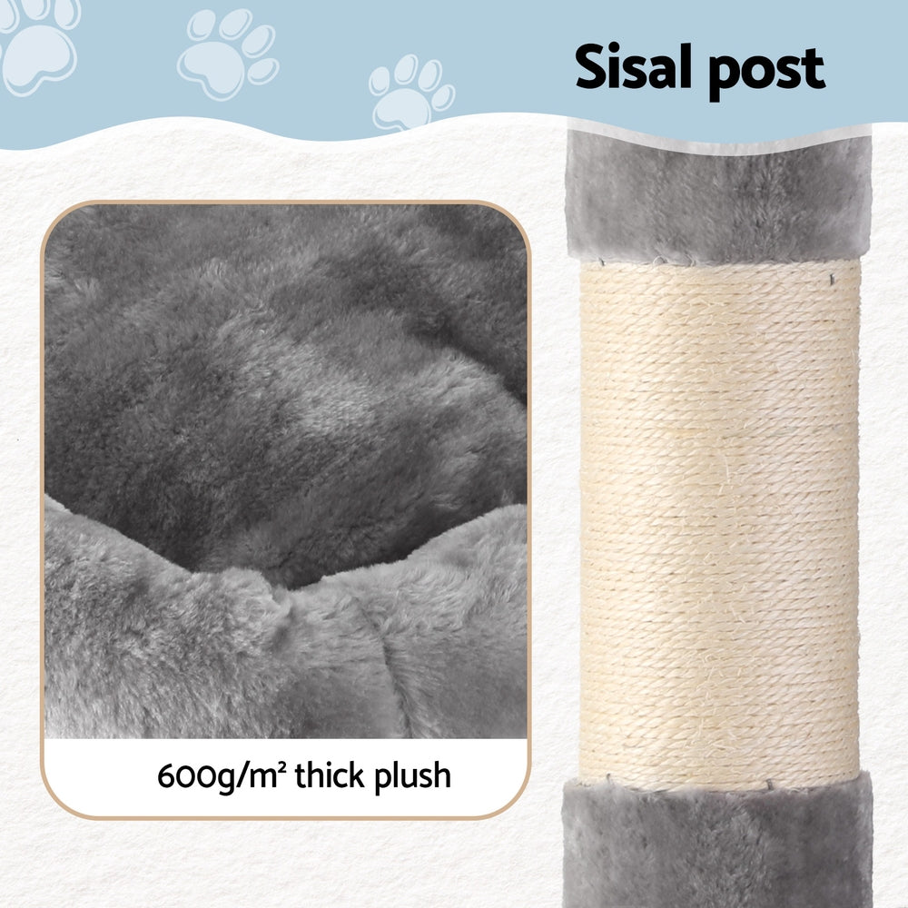 i.Pet Cat Tree 145cm Tower Scratching Post Trees Scratcher Condo House Light Grey - Image 6