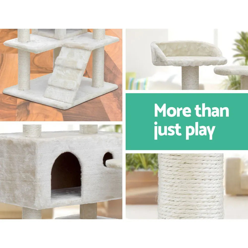 i.Pet Cat Tree 134cm Tower Scratching Post Scratcher Wood Condo House Bed Beige - Image 5