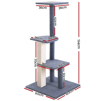 i.Pet Cat Tree 124cm Scratching Post Tower Scratcher Trees Wood Condo Board - Image 2