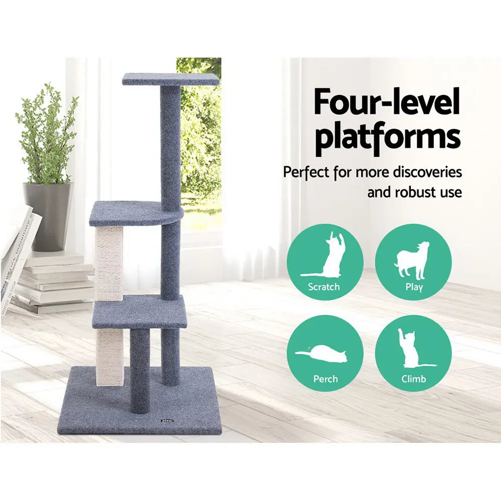 i.Pet Cat Tree 124cm Scratching Post Tower Scratcher Trees Wood Condo Board - Image 4