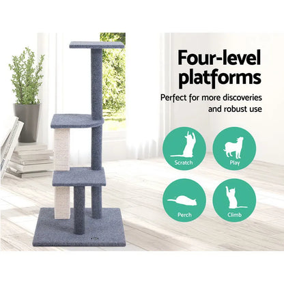 i.Pet Cat Tree 124cm Scratching Post Tower Scratcher Trees Wood Condo Board - Image 4