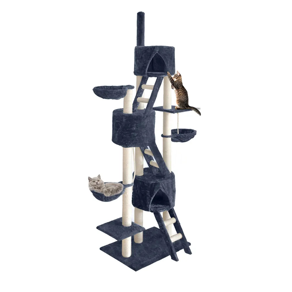 i.Pet Cat Tree 244cm Tower Scratching Post Scratcher Trees Condo House Grey - Image 8