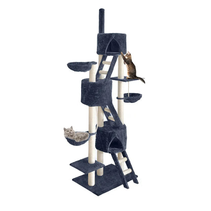 i.Pet Cat Tree 244cm Tower Scratching Post Scratcher Trees Condo House Grey - Image 8