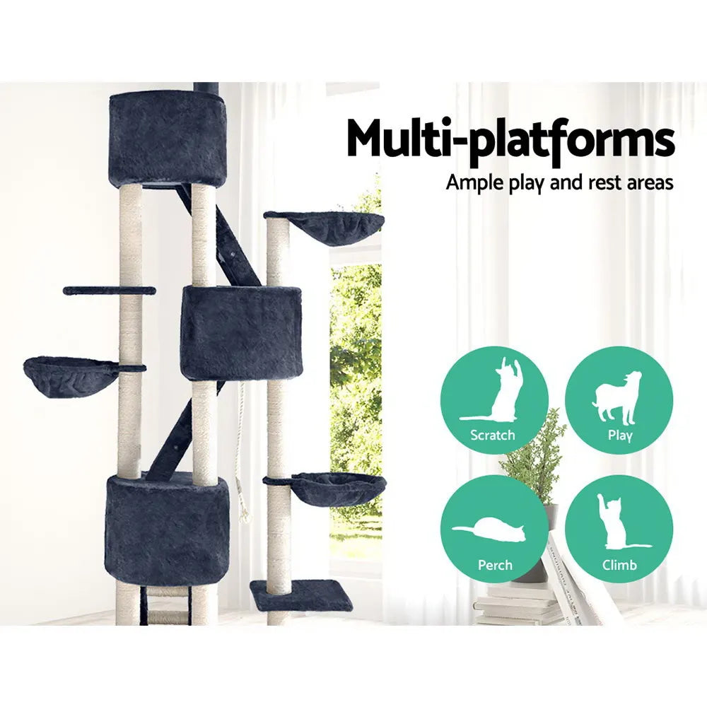 i.Pet Cat Tree 244cm Tower Scratching Post Scratcher Trees Condo House Grey - Image 3