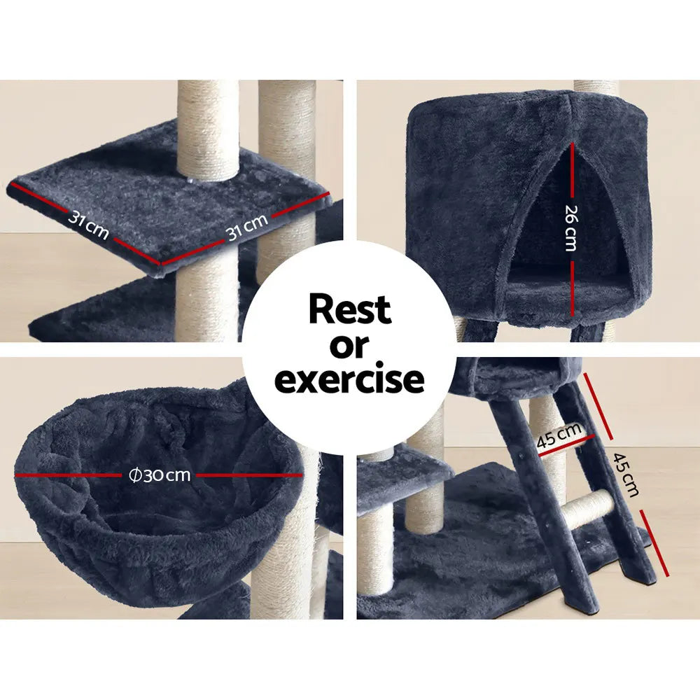 i.Pet Cat Tree 244cm Tower Scratching Post Scratcher Trees Condo House Grey - Image 5