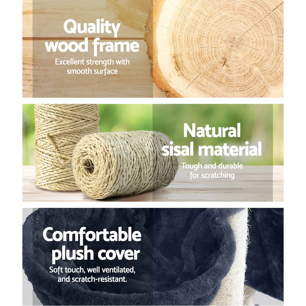 i.Pet Cat Tree 244cm Tower Scratching Post Scratcher Trees Condo House Grey - Image 7